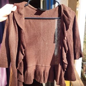 Xs/s chocolate brown cropped ruffled cardigan